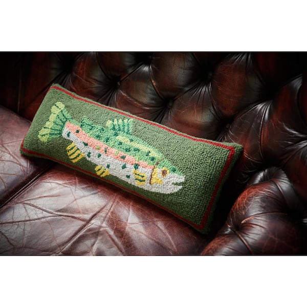 Unbranded Trout Wool Hooked 8 in. x 22 in. Throw Pillow