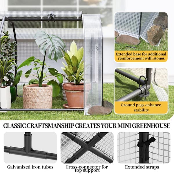 24 in. H x 24 in. D x 48 in. W Mini Hexagonal Portable Greenhouse w/Roll-Up Zipper Doors, Double-Layer PE and Mesh Cover
