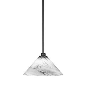 Monroe 100-Watt 1-Light Matte Black Shaded Pendant Light Mini Pendant with Onyx Swirl Glass Shade, No bulb included