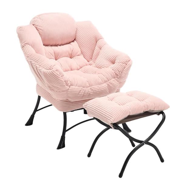 Metal Outdoor Chaise Lounge in Pink with Cushions and a Side Pocket Footrest