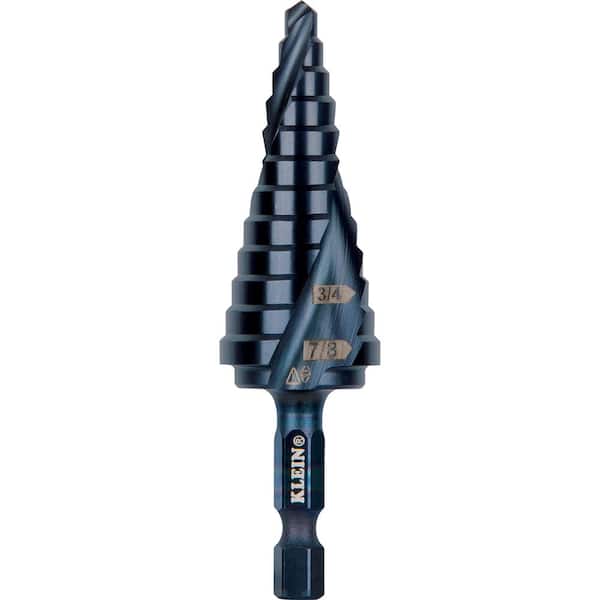 Klein Tools #14 3/16 in. to 7/8 in. Step Drill Bit, Impact Shaft, Double Spiral Flute