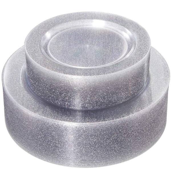 120 Piece Set of Silver Heavy Duty Plastic Plates with 60 Dinner Plates 10.25 Inch and 60 Salad Plates 7.5 Inch