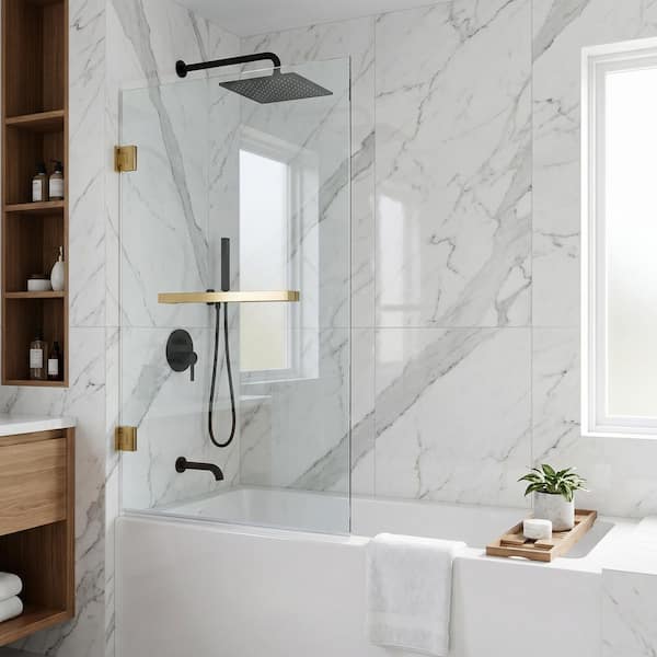 VIGO Rialto 34 in. W x 58 in. H Pivot Frameless Tub Door in Matte