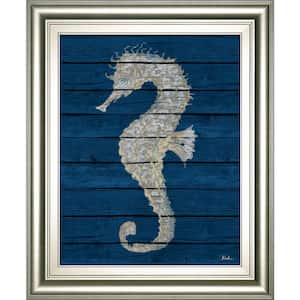 22 in. x 26 in. "Antique Seahorse on Blue II" by Patricia Pinto Framed Printed Wall Art