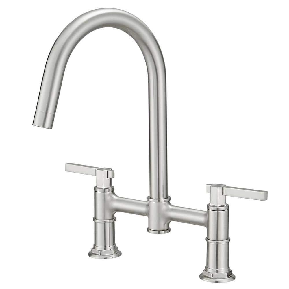 Double Handle Bridge Kitchen Faucet in Brushed Nickel