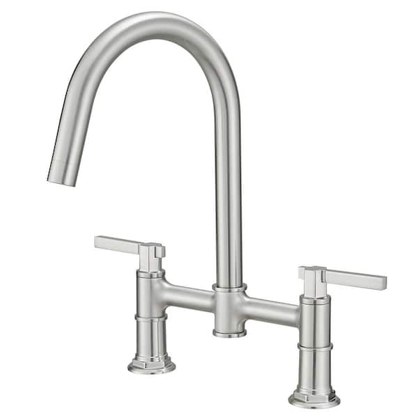 Unbranded Double Handle Bridge Kitchen Faucet in Brushed Nickel