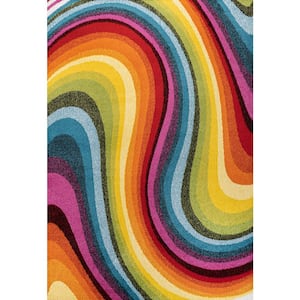 Flow Abstract Swirl Red/Yellow/Blue 4 ft. x 6 ft. Area Rug