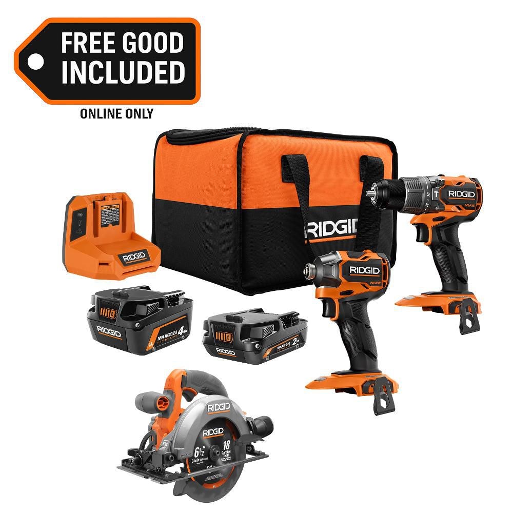 Ridgid 18V NUKE SubCompact Brushless 2-Tool Combo Kit w/ (2) MAX Batteries, & Charger w/ 18V SubCompact 6-1/2 in. Circular Saw