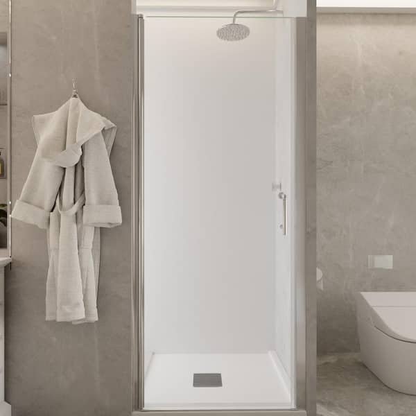 ExBrite 32 to 33-3/8 in. W x 72 in. H Pivot Frameless Swing Corner Shower Panel with Shower Door in Chrome with Clear Glass
