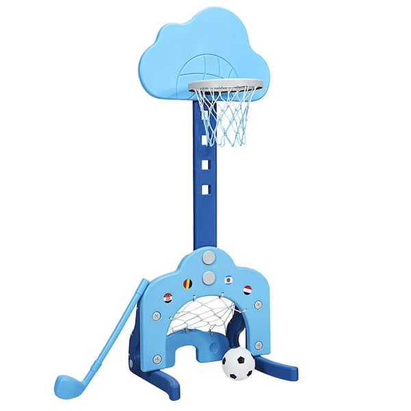 HONEY JOY 3-in-1 Basketball Hoop Set Stand Toddler Basketball Hoop Game Set Blue