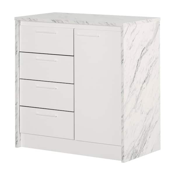 Myro Faux White Marble and White 35.5 in. Kitchen Island