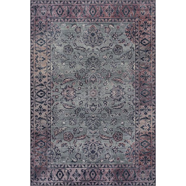 Victoria Ornate Persian All-Over Machine-Washable Purple/Gray 5 ft. x 8 ft. Area Rug