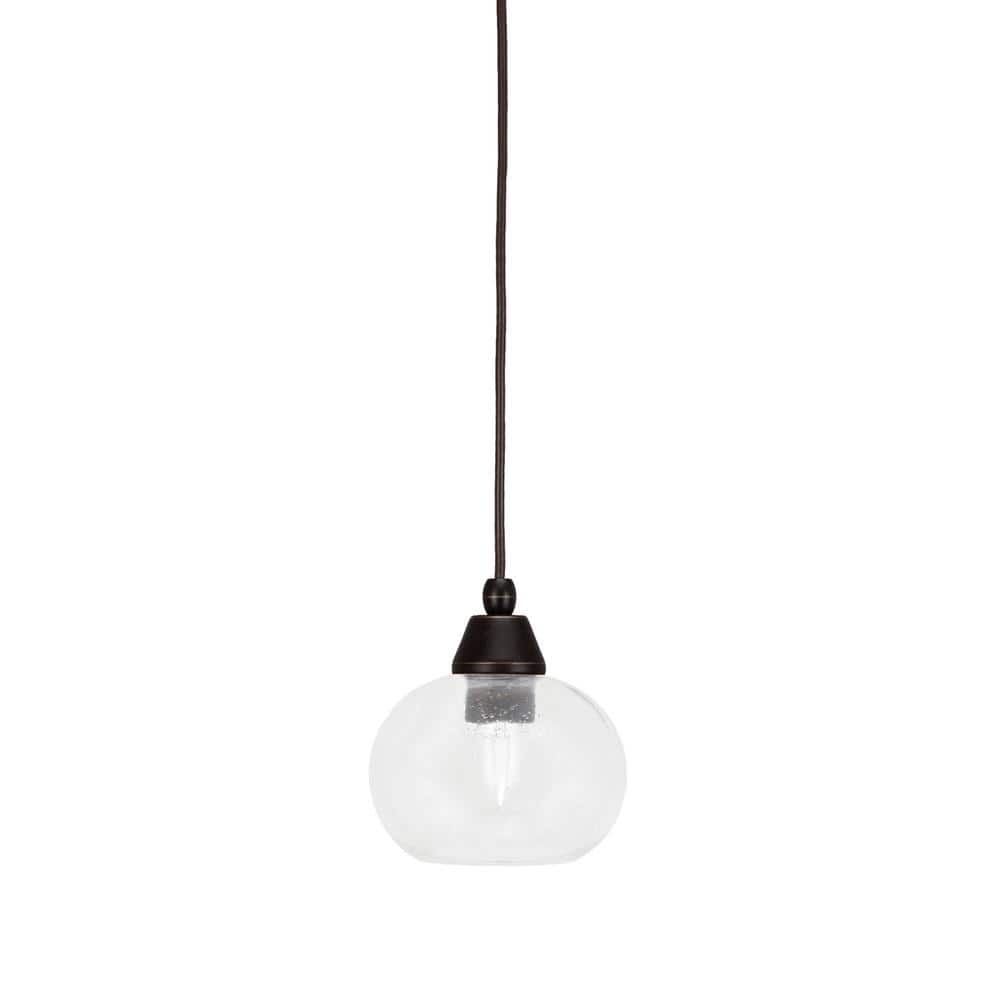Bryson 7 in. 1-Light Dark Granite Cord Pendant Light with 7 in. Clear Bubbl