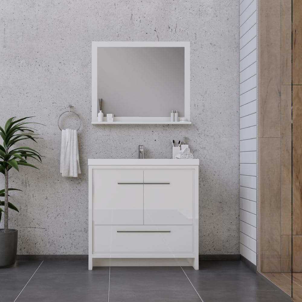Alya 36" White MDF Freestanding Bathroom Vanity with Solid Surface Sink