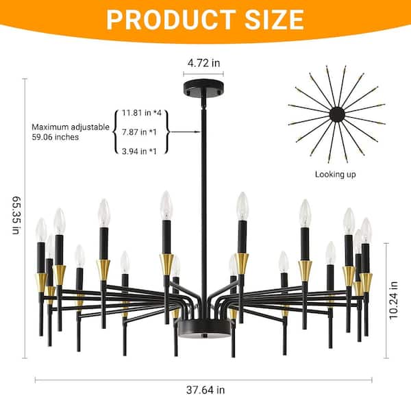 $THUNDER　　黒金$ BAOURE 16-Lights Modern Farmhouse Chandelier, Black Gold Dining