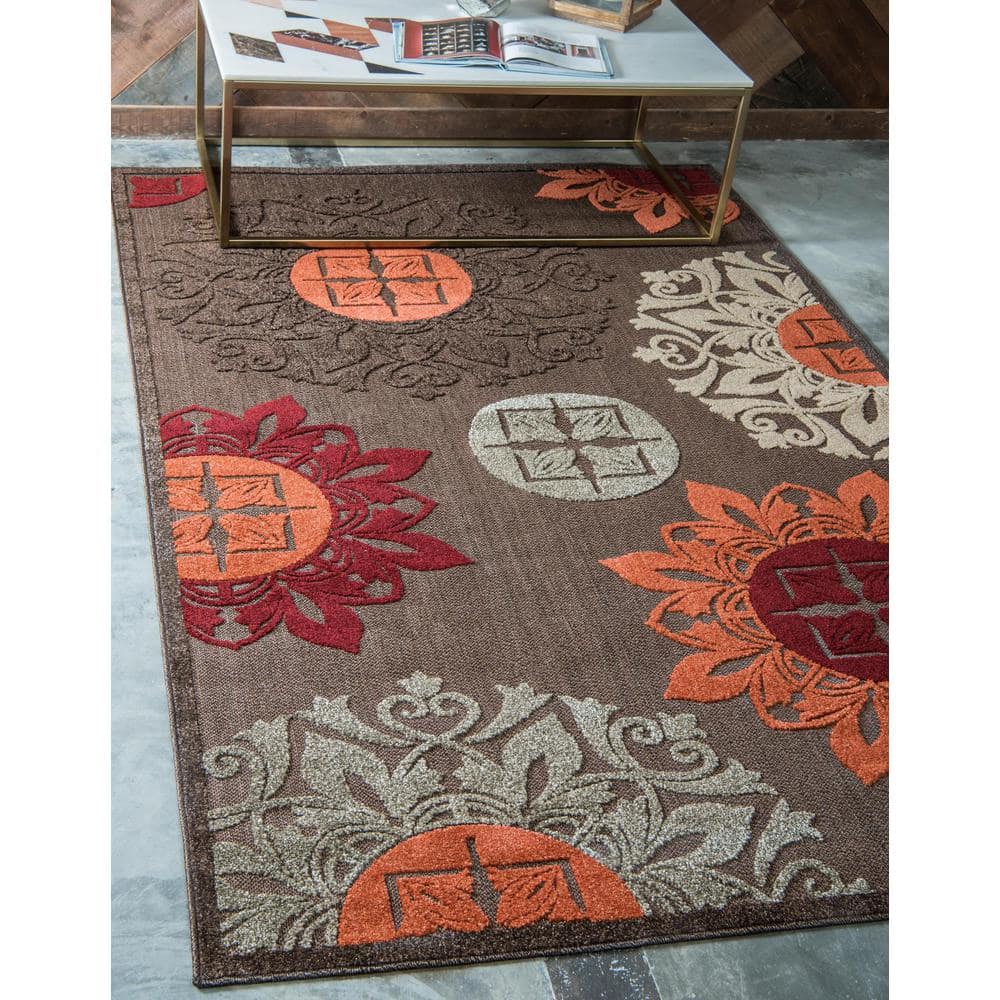 Modern Medley Outdoor Rug 7' x 10' - Brown, Gray Geometric Design