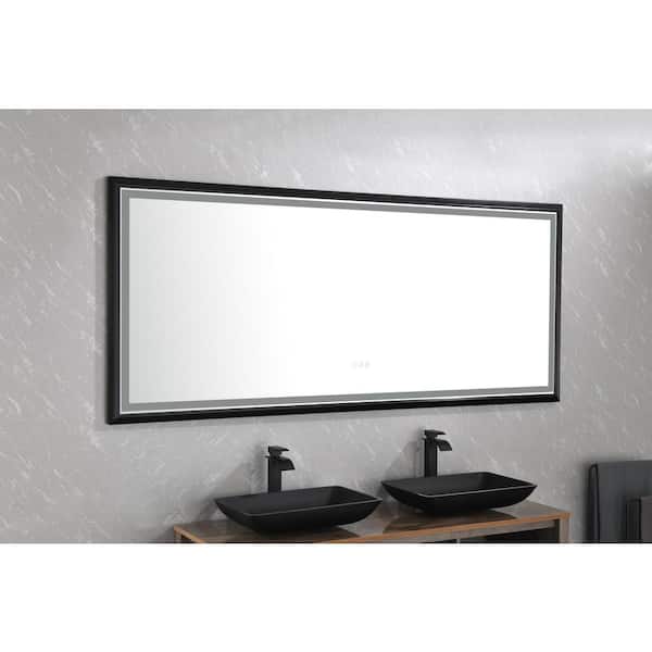 FORCLOVER 60 in. W x 36 in. H Rectangular Framed Anti-Fog Dimmable LED Wall Mounted LED Bathroom Vanity Mirror in Black