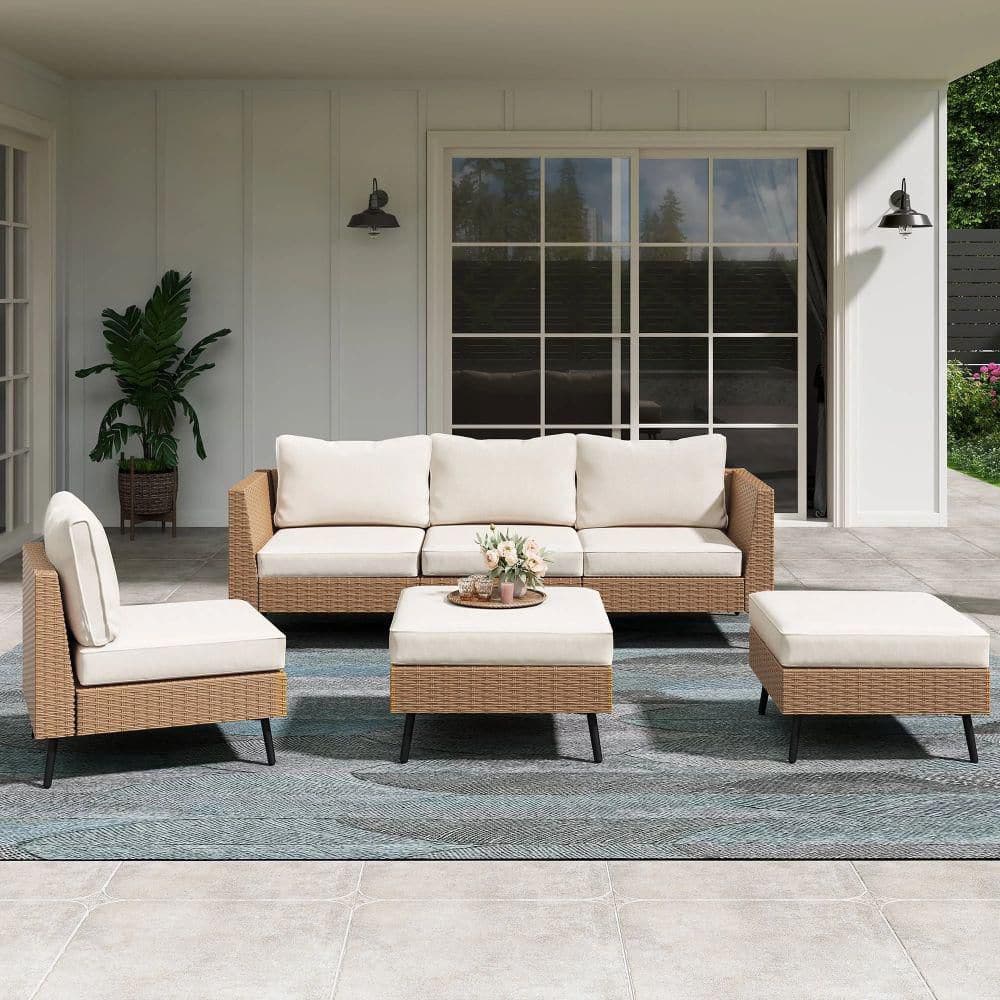 LAUSAINT HOME 6-Piece Wicker Outdoor Sectional Set with Beige
