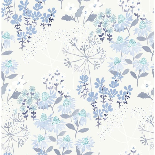 A-Street Prints Cultivate Springtime Blooms Blue Nonpasted Non Woven Wallpaper Sample