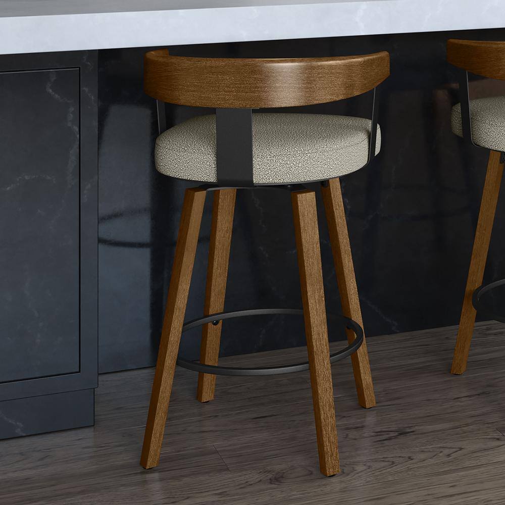 Cohen 30'' Light Beige Swivel Bar Stool with Solid Wood Frame