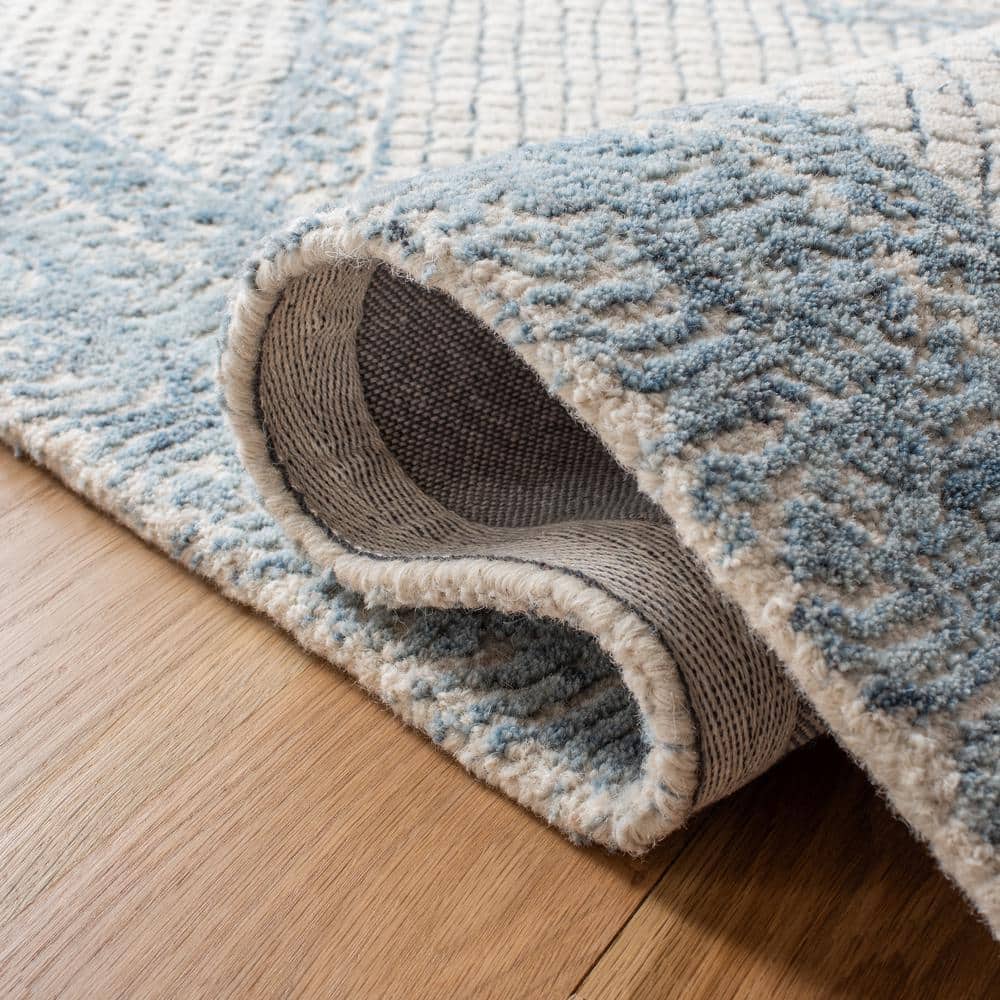Handmade Abstract Blue Wool Area Rug - 2' x 3'
