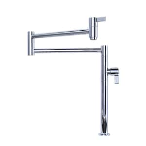 Solid Brass Deck Mount Pot Filler Faucet, Pot Filler with Stretchable Double Joint Swing Arm in Polished Chrome