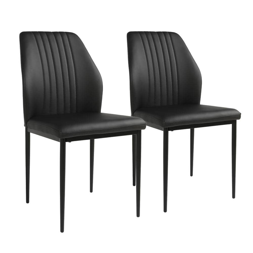 GOJANE Black and Gold Leatherette Dining Chair with Oval Backrest and  Stainless Steel Legs (Set of 2) W124157597LWY - The Home Depot