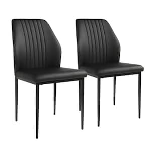 Black Faux Leather Solid Back Dining Side Chair with Stable Steel Legs, Set of 2