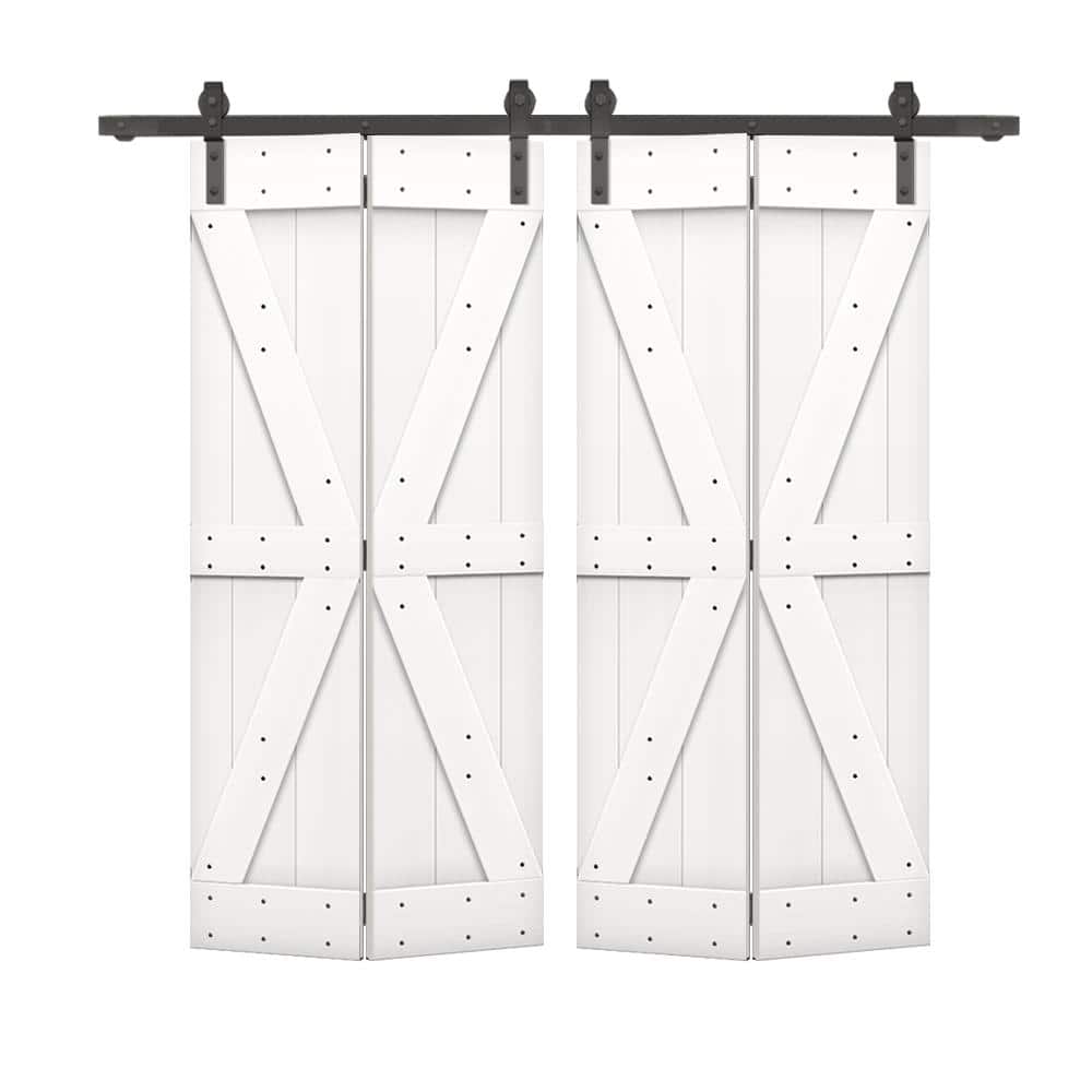 48 in. x 84 in. British K Pre Assembled Solid Core Pure White Wood Double Bi-Fold Doors with Sliding Hardware Kit price history on PriceWatchPro