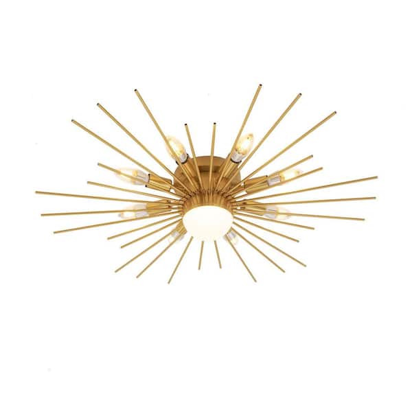 27.95 in. 8-Light Gold Modern Semi-Flush Mount Ceiling Light for Bedroom Living Room, No Bulbs Included