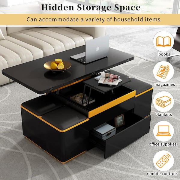 Harper & Bright Designs Black 47.2 in. Modern Rectangle Lift-Top
