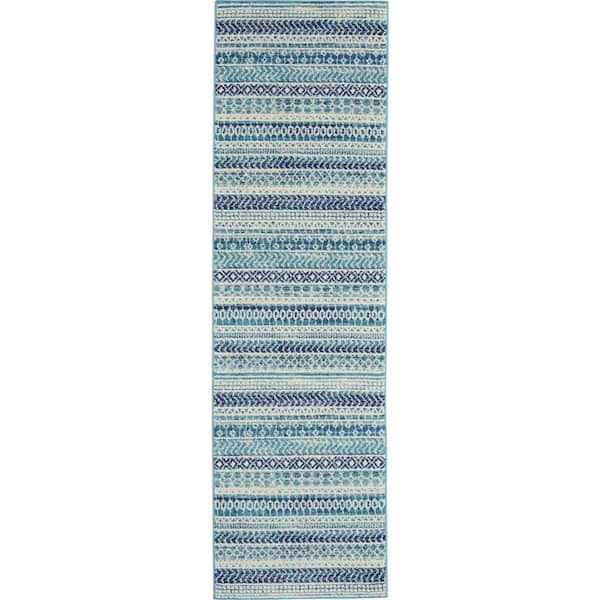 Passion Navy Blue 2 ft. x 10 ft. Geometric Contemporary Kitchen Runner Area Rug