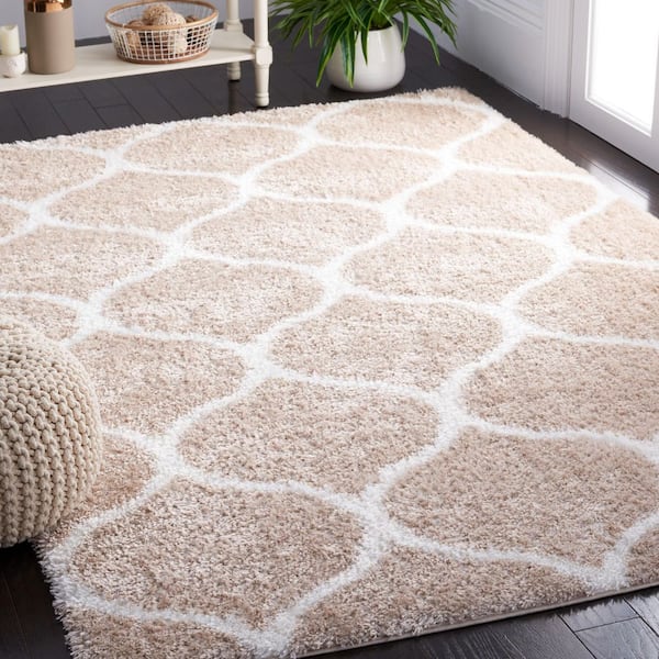 Tahoe Shag 4 ft. x 6 ft. Beige/White Trellis Modern Area Rug