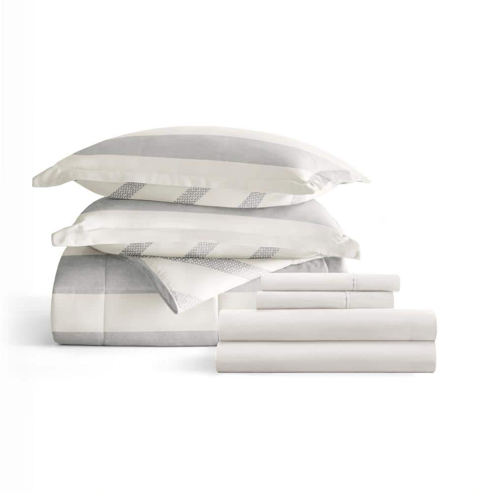 Twin Gray and White Microfiber Bedding Set with Distressed Stripe Pattern