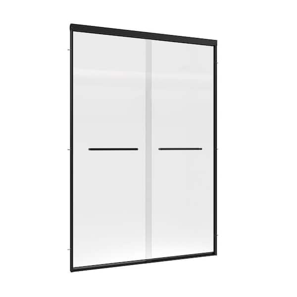 60 in. W x 72 in. H Sliding Framed Shower Door in Matte Black with Clear Glass