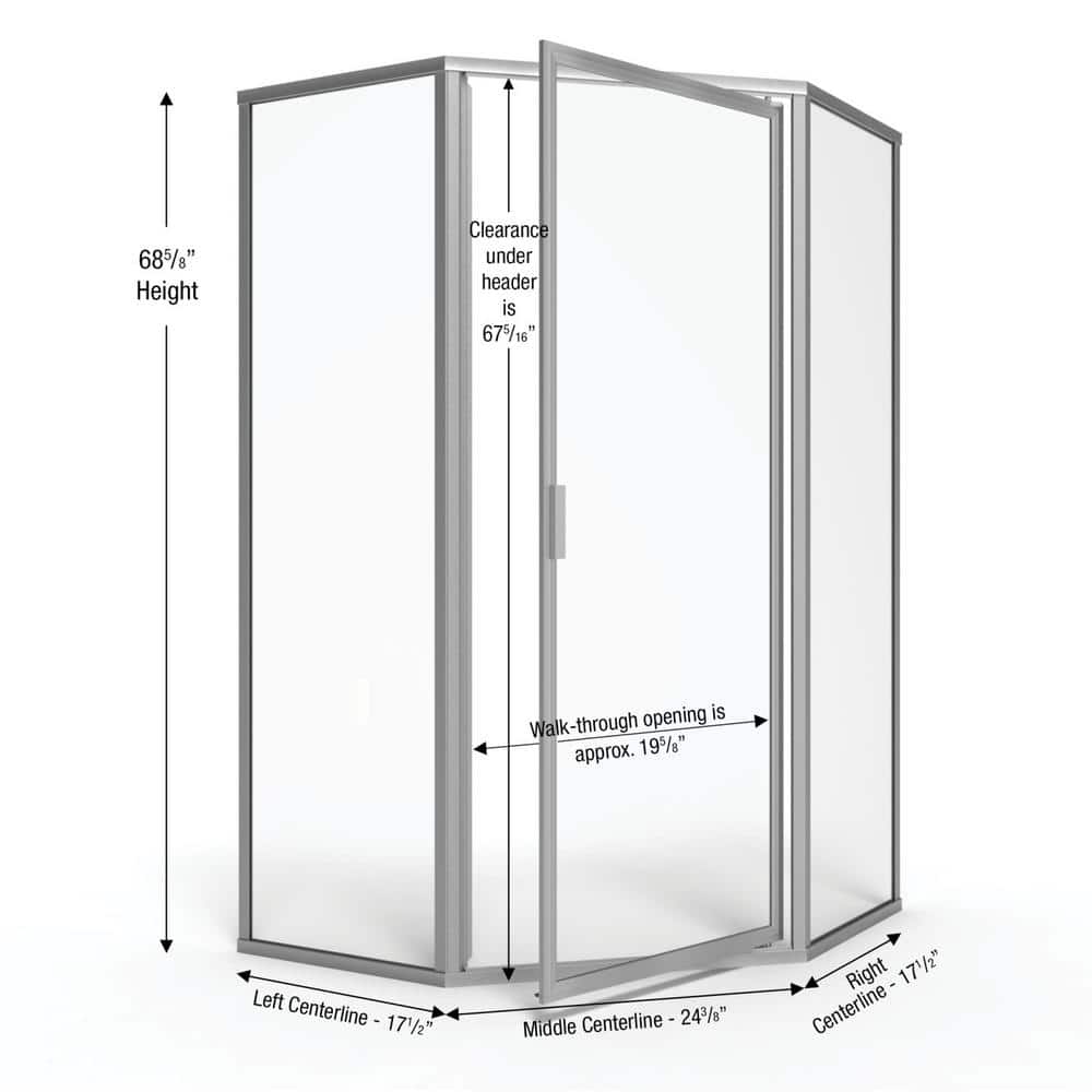 Deluxe Brushed Nickel Framed Neo-Angle Hinged Shower Door