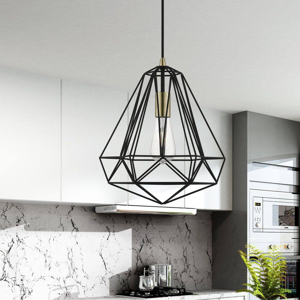 Knox 12" Textured Black and Polished Chrome 1-Light Pendant
