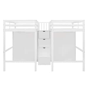 Double Twin Loft Beds with Wardrobes and Staircase, White