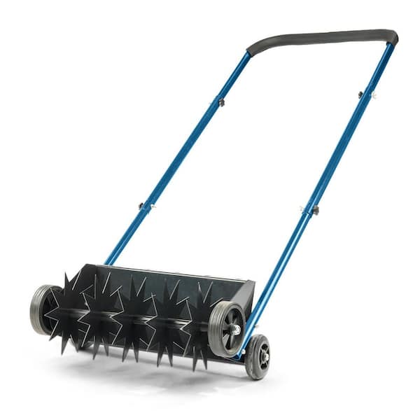 16.5 in. Push Spike Aerator Heavy Duty Rolling Lawn Aerator with U-Shaped Handle in Blue