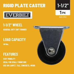 1-1/2 in. Black Soft Rubber and Steel Rigid Plate Caster with 40 lb. Load Rating