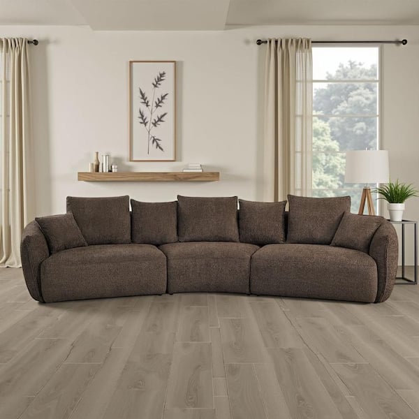 Benjara Geny Modular 42 in. Straight Arm Fabric Curved Sofa in Brown and Black