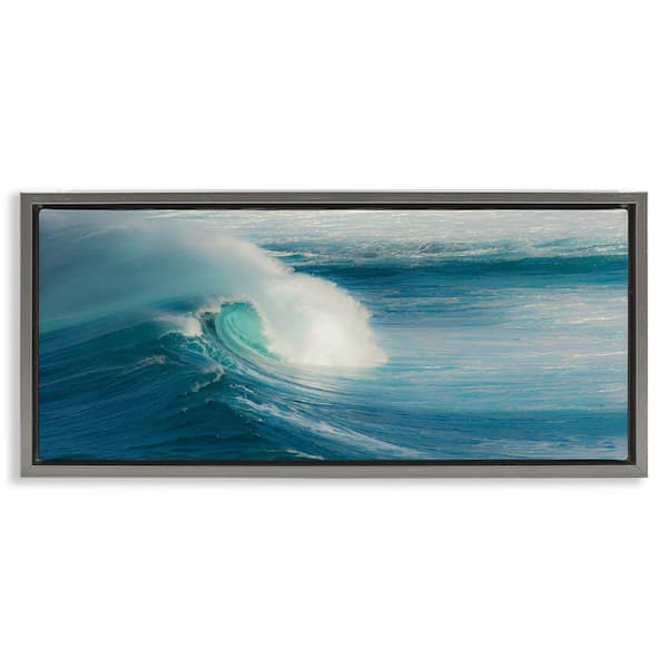 Stupell Industries Bending Ocean Wave by Scott Bennion Gray Floater Frame Coastal Graphic Art Print 14 in. x 31 in.