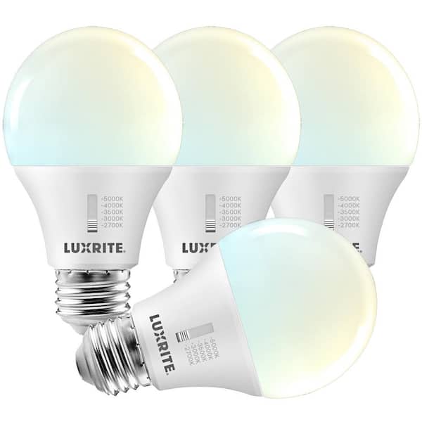 Light Bulb 60-Watt A19 LED Equivalent, CRI90,5CCT, Dimmable, 800 Lumens, 9-Watt, E26 (4-Pack)
