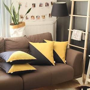 Charlie Set of Four Yellow and Black Geometric Zippered Handmade Polyester Throw Pillow 18 in. x 18 in.