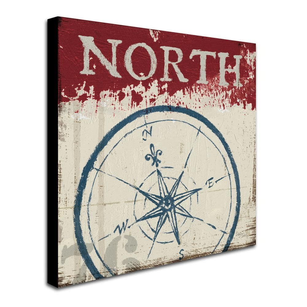 Nautical Compass Red and Beige Canvas Wall Art