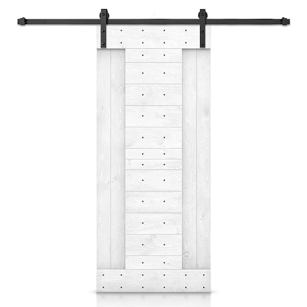 CALHOME 24 in. x 84 in. White Stained DIY Knotty Pine Wood Interior Sliding Barn Door with Hardware Kit