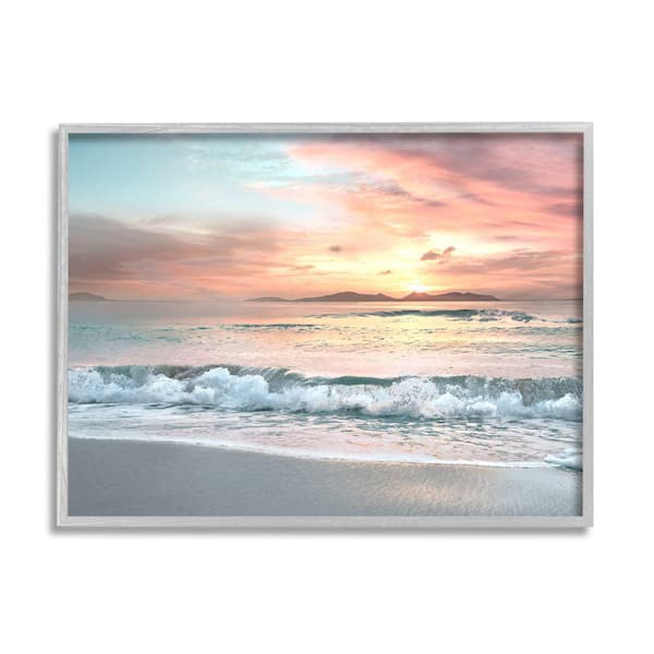 Stupell Industries Sunrise Beach Landscape Rolling Tide By Mike Calascibetta Framed Print Nature Texturized Art 11 in. x 14 in.