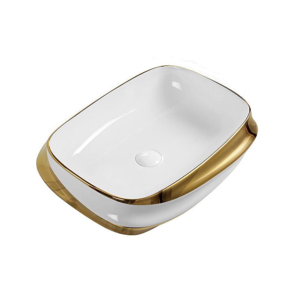 23.63 in. Rectangle Above Art Basin Vessel Sink in White Ceramic with Elegant Gold Rim price history on PriceWatchPro
