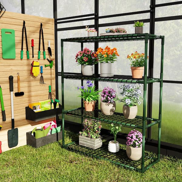 JOYSIDE 2-Piece 33.9 in. x 11.8 in. Greenhouse Metal Plant Stand 4-Tier Shelf for Seedlings, Pots and Garden Organization