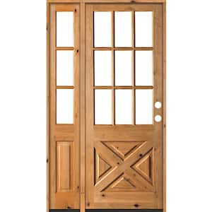 46 in. x 96 in. Knotty Alder 2-Panel Left-Hand/Inswing Clear Glass Clear Stain Wood Prehung Front Door w/Left Sidelite